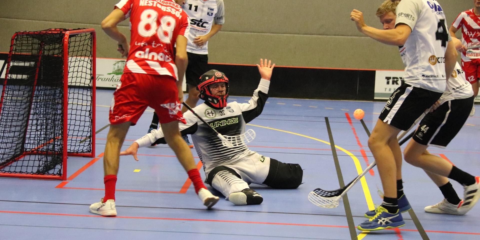 Johan Svensson vaktade målet mot SSL-laget Pixbo i träningsmatchen i Mimershallen. Den slutade med förlust 4–12.
