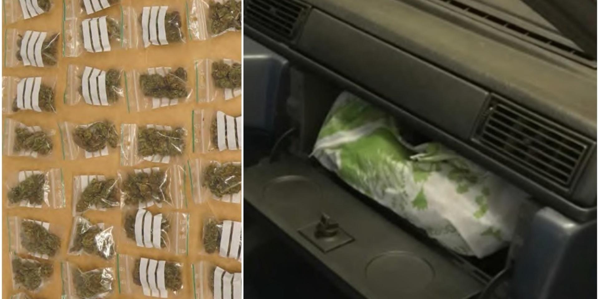 Portionsförpackningar om 4,5 gram cannabis som beslagtagits. Narkotikan förvarades i ”packebilar”.