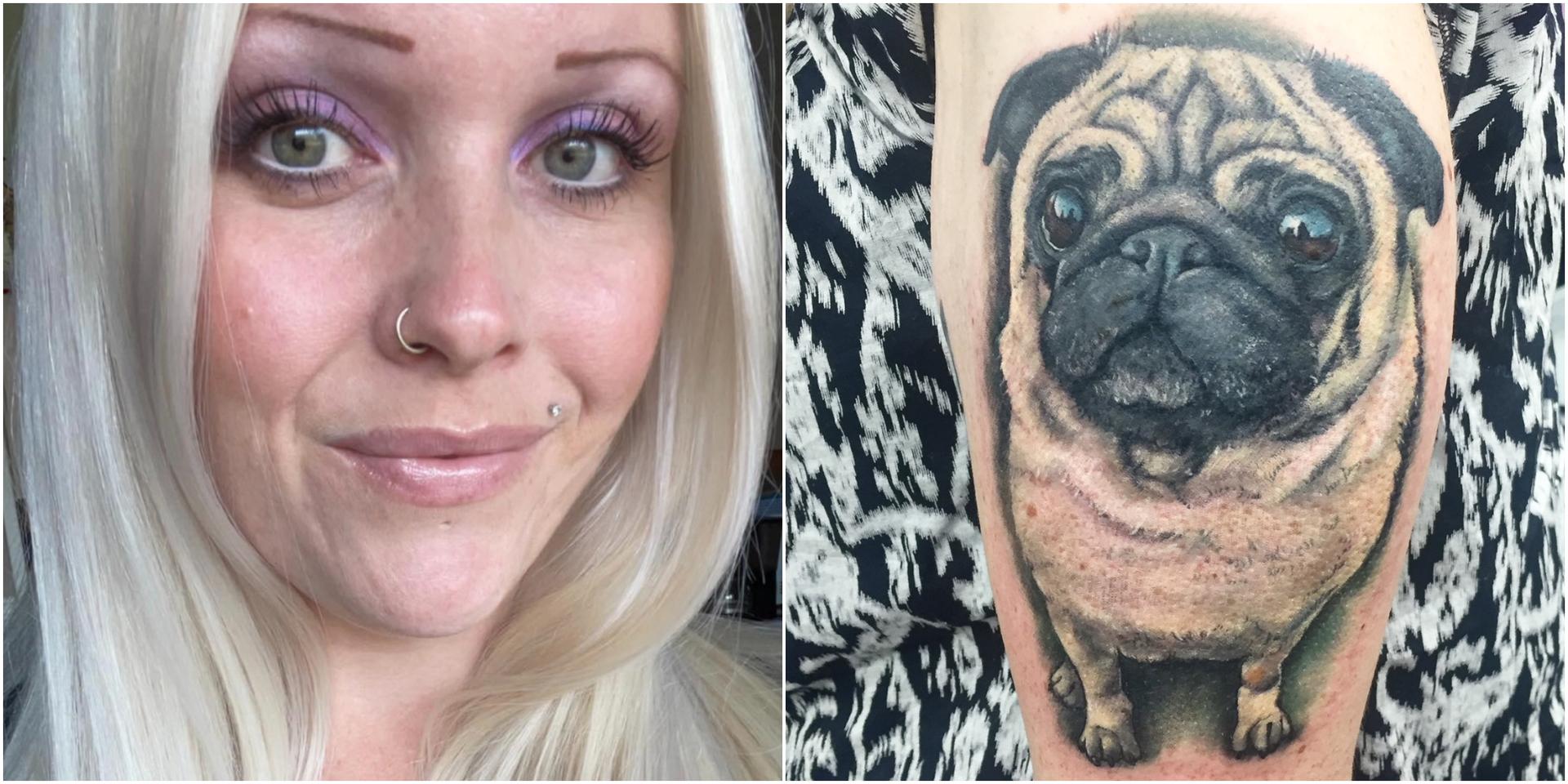 Jenny Holm, Ytterby, är femma i KP:s tatueringstävling med Flisan – mopsen hon som liten drömde om och som för alltid kommer att finnas kvar.