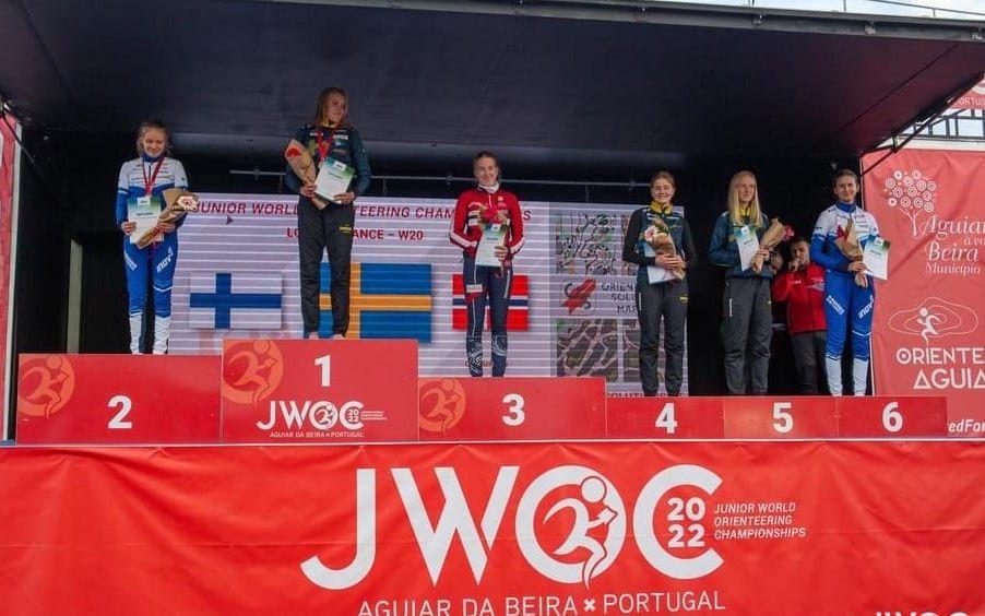 Sabina Aumo, Kungälvs OK och finska landslaget, på sjätteplats i långdistans vid JVM i Aguiar da Beira, Portugal.
