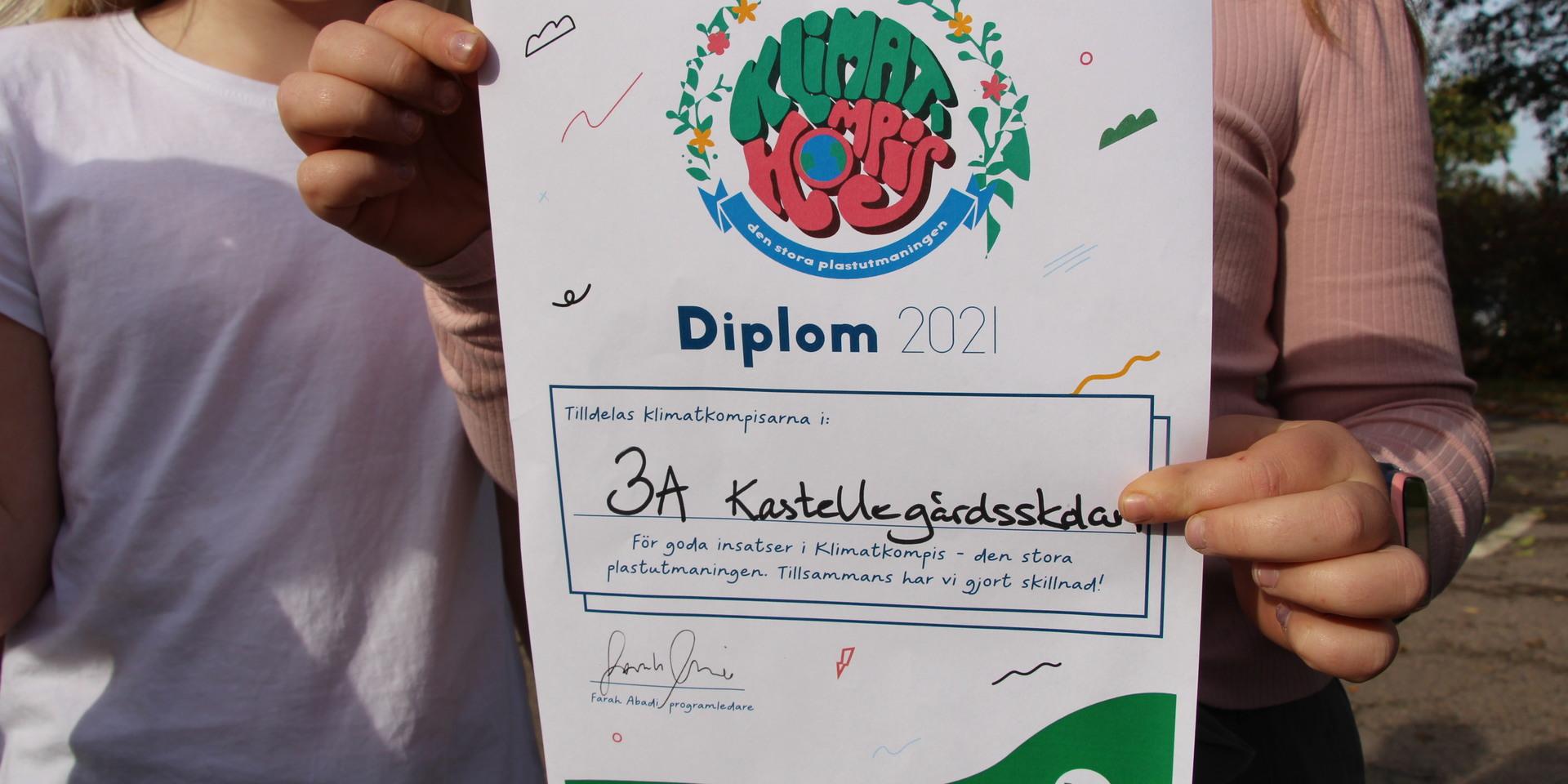 Diplom från UR-projektet Klimatkompis. 