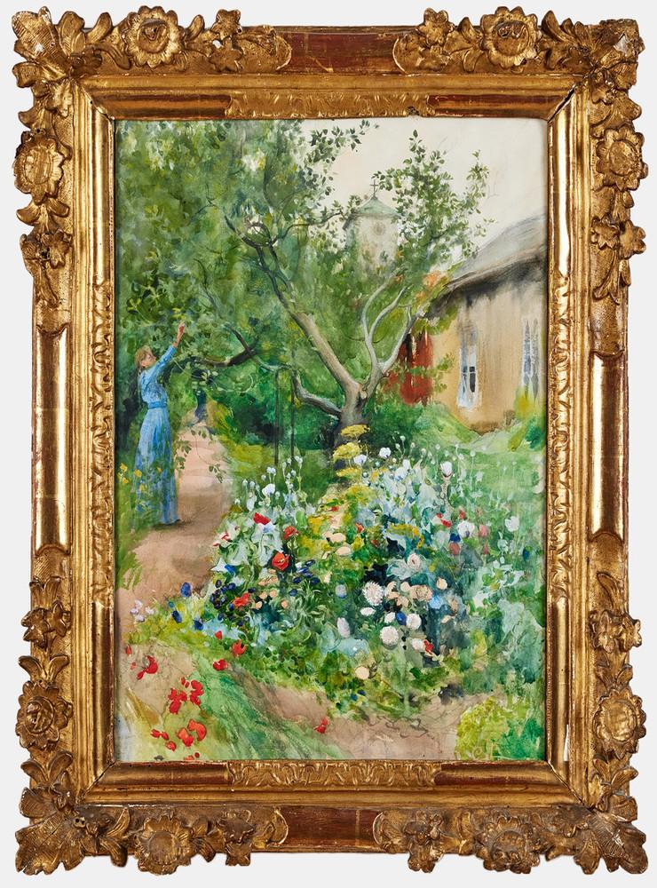 Tavlan Trädgårdsscen från Marstrand målad av Carl Larsson ligger just nu ute på auktion. 